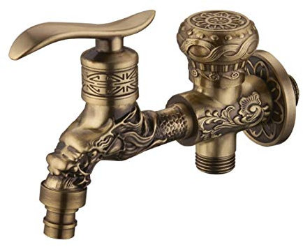 Hoch Waschtischarmatur Retro, Langer Garten Doppelbelegung BIBCOCK-Wasserhahn Tap Kran Antike Messing-Wandhalterung Waschmaschine Wasserhahnhähne