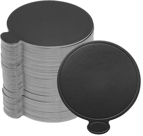 sourcing map 100pcs Mini Cake Boards, Mousse Cake Cardboards Round Cake Bases Plates Cupcake Dessert Displays Base Tray for Cupcakes, Cakes, Dessert Base - Grease Proof (Black)