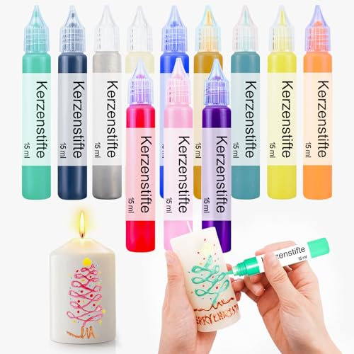 Scentoria 12 Stück Wachsstifte für Kerzen, Kerzen Bemalen Set 12x15 ml Kerzenstifte, Keramik Bemalen Set, Kerzen Selber Machen Set, Candle Pen, Kerzenstifte zum Verzieren （Perlglanz A）
