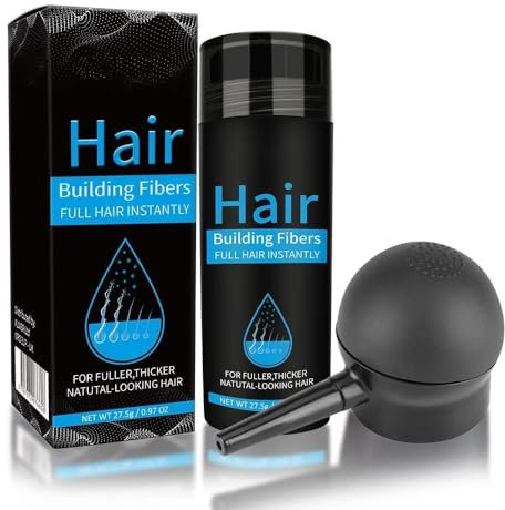 Fibres Capillaires NOIRE Avec Applicateur en Spray, Traitement de la Perte de Poudre Cheveux Homme et Femme, épaississeur de Cheveux, Indétectable, Poudre de Spray épaississant