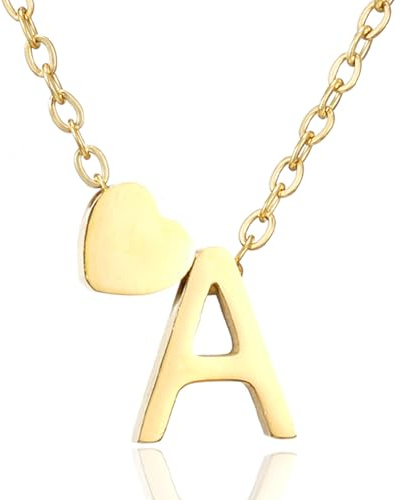 AFSTALR Herz Kette mit Buchstaben Anhänger Halskette mit Buchstabe, Damen Initial Alphabet A-Z Edelstahl Gold/Silber Ketten Verstellbar, Personalisierte Schmuck Geschenke für Frauen