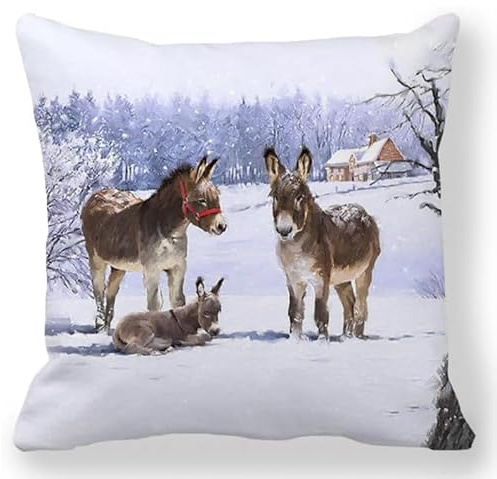 Taxpy Knüpfteppich Zum Selber Knüpf-Setsmit Kissen knüpfen-Set Esel auf dem Schnee 43x43cm Kissenbezug-Set für Erwachsene Latch Hook Kit Heimaccessoire, Wandkunst