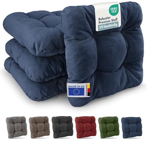 Beautissu 4er Set Premium Stuhlkissen UV-beständig robust für Balkonstühle | 40x40cm Dunkelbau 8cm dick Sitzkissen Outdoor Polster Gartenstuhl Sitzpolster Stuhl Kissen Indoor Sitzauflage HighLux SK