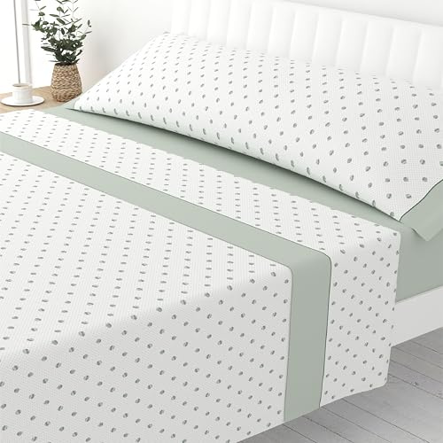Liniva Home Juego de Sábanas Estampadas de Verano Algodón/Poliéster - Colección Victorio (Cama 90cm (1 Almohada), Sara-Verde)