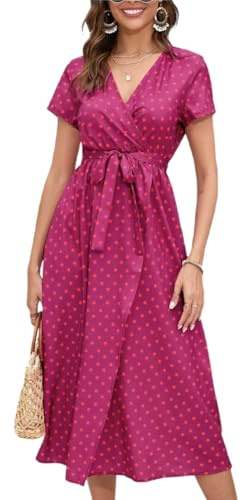 Lazz1on Vestito Estivo Donna Lungo Elegante Manica Corta Abiti Scollo a V Boho Maxi Abito Spiaggia