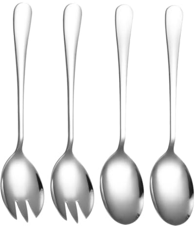 ABOOFAN Lot De 4 Set De Couverts à Salade En Acier Inoxydable Cuillère Et Fourchette Longues Ustensiles Cuisine Pratiques Compatibles Lave- Pour Dîners Pique-niques Et Réceptions