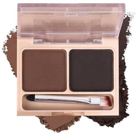 Dual-Color Eyebrow Powder Makeup Kit with Waterproof Formula for Long Lasting Brows, Natural Eyebrow Palette for Defined Brows, Include Brush for Easy to Use (Dark Roast & Charcoal)