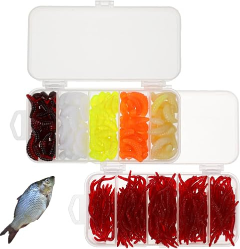 Angel Köder, 300 Stück Kunstköder Angeln Wurm Lebensechte Angelköder Künstliche Würmer Gummiköder Forelle Hecht Zander Weiche Forellenköder für Salzwasser und Süßwasser