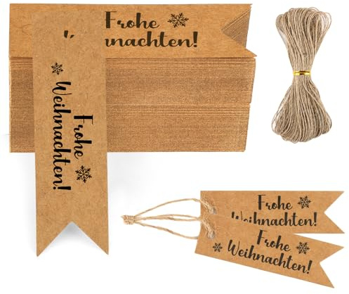Geschenkanhänger Weihnachten, 100 Stück Weihnachtsanhänger Klein, Anhänger Weihnachten Mit Schnur, Etiketten für Flaschen, Kraftpapier Geschenk Anhänger für DIY Weihnachten Deko (Braun Schwarz)