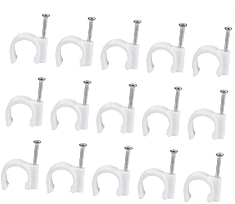 DECOMELODY 100pezzi Fermacavi Pvc Rotondi Rinforzati Con Chiodi Acciaio Supporto Tubo Elettrico Parete Clip Cavi Wall Fixed Confezione Da Bianchi