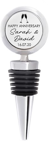 Personalised Metal Anniversary Bottle Stopper, Custom Name & Date Wine Plug | Handmade in the UK | Gift for Husband, Wife, Boyfriend, Girlfriend, Couple | Anniversary, Wedding