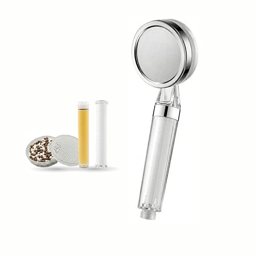 Nivoré Duschkopf mit Filter gegen Kalk und Chlor - Wassersparender Duschfilter für Hartes Wasser, Hochdruck Handbrause mit Druckerhöhung (Transparent Vitamin)
