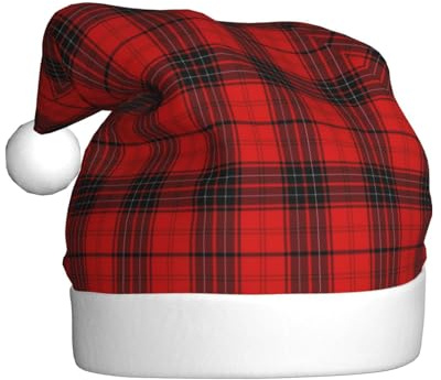 GUOLGP Sombrero de Navidad con estampado a cuadros rojos y negros, gorro de Papá Noel, celebraciones, unisex, accesorio de disfraz de fiesta de Navidad