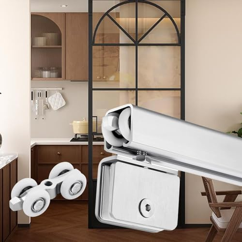 Binario per Porta Scorrevole Kit di Ferramenta per Porta Scorrevole in Vetro da Cucina, Binario per Porta Scorrevole con Rulli, Binario per Porte Doccia in Vetro Senza Telaio(Silver,250cm(98.4in))