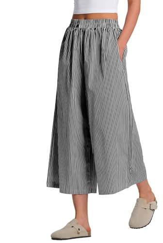 Rapbin Pantacourt d'été 2026 en coton à taille élastique à carreaux pour femme, pantalon décontracté et léger