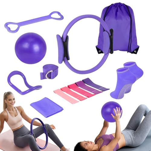 Juego de 13 piezas para pilates, pilates, kit esencial de pilates con pelota de yoga, anillo de pilates, banda de resistencia, correa de yoga, calcetines de agarre de pilates, juego de pilates para el