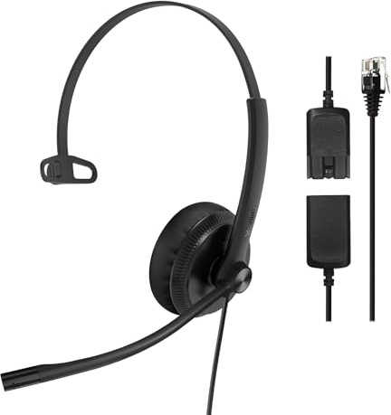 Yealink YHS34 Phone Headsets for Desk Phones,QD to RJ9 Office Headset with Mic,Compatible with Poly/Snom/Grandstream,Telephone Headset for Work,Leather Ear Cushions,Mono/72g /2.1m (7ft) Cable