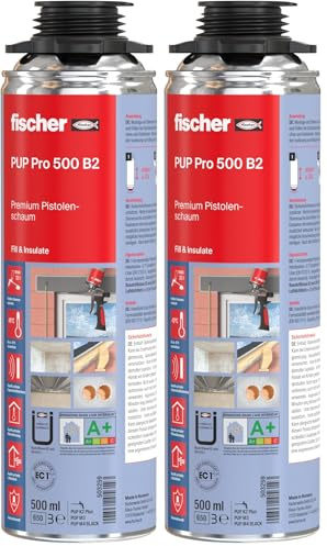 fischer Pistolenschaum PUP 500, Montageschaum für Verfüllung, Dämmung & Isolierung, Bauschaum für Schaumpistolen, in einer kompakten Dose, 500 ml (Packung mit 2)