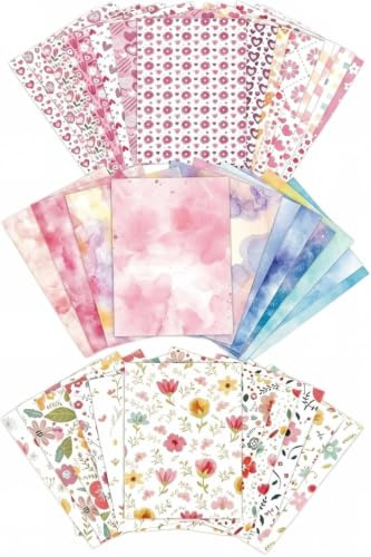 90 Blatt Scrapbook Papier 20x14cm Einseitig Gemustertes Dekorationspapier | Larfraecy Aquarell Blumen Herzen Muster Für Junk Journal Decoupage Kartenherstellung DIY Heimdekoration