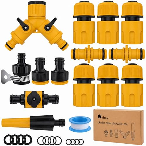 15 Pièces Raccords de Tuyau Arrosage Rapide, avec Buse Arrosage et Connecteur Nez de Robinet, Connecteur Tuyau Arrosage pour D'arrosage de Jardin, Lavage de Voiture, Jaune