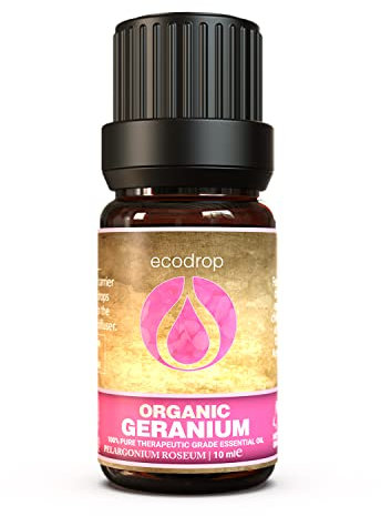 Geranium Essential Oil, Cosmos Certified Organic, Top Grade, Egyptian, 100% Pure, Best Therapeutic Grade for Aromatherapy, Massage, Diffusers & Bath - 10ml, Free E-Book Included