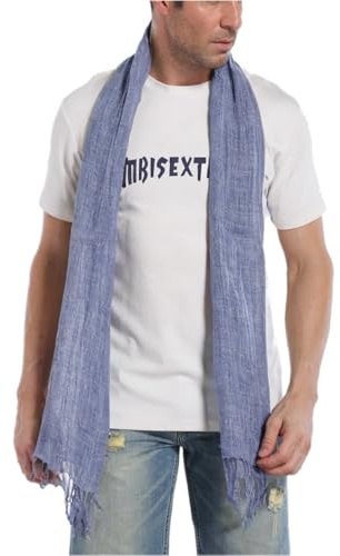 Prettystern Bufanda ligera para hombres con flecos de lino de colores sólidos Bufanda para hombres T25 Jean azul