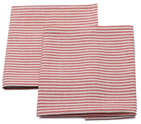 LinenMe Set mit 2 Geschirrtücher Halbleinen 47x70 cm Jazz - Küchentücher & Handtücher Natürlich 53% Leinen, 47% Baumwolle mit Aufhänger in Rot gestreift, Hergestellt in Litauen