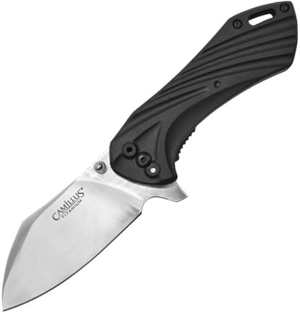 Camillus Coltello a serramanico CHUNK, lama in acciaio 420, con rivestimento in titanio di 7,6 cm, impugnatura GFN, nero/argento, 18,4 cm