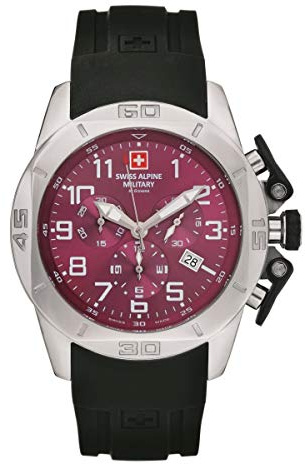 Reloj Swiss Alpine Military de Grovana para hombre, cronógrafo, 7063, con correa de silicona, 10 ATM, Correa