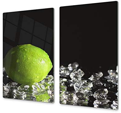 Tabla de cocina de vidrio templado - Tabla de cortar de cristal resistente – Cubre Vitro Decorativo – UNA PIEZA (60 x 52 cm) o DOS PIEZAS (30 x 52 cm); D07 Frutas y verduras: Lima 6