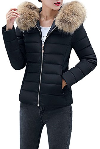 Parka Doudoune Hiver pour Femmes à Capuche Col De FourréE Chaude, Vestes Slim Hiver Chaud éPais Manteau pour Court Paragraphe (S, Noir)