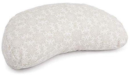 Bodhi Meditationskissen Yogi Mond | Maharaja Collection | Halbmond Yogakissen mit Buchweizenfüllung | Bedruckter Bezug aus 100% Baumwolle | Kissen für Yoga & Meditation | ecru/Madurai