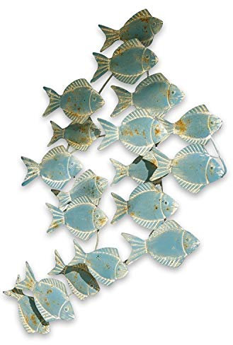 Loberon Wandornament Pesce, dekorativer Fischschwarm, kunstvoll gefertigt, maritimes Flair, Urlaubs-Stimmung, Wanddeko, Wandobjekt, Eisen, graublau