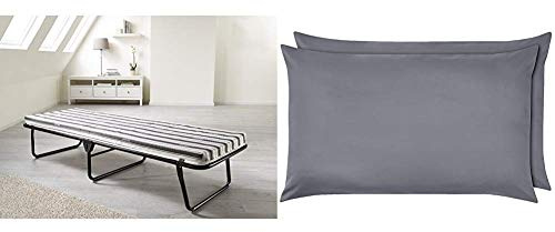 JAY-BE Value Folding Bed with Breathable Airflow Mattress, Fabric, Black, Single & Amazon Basics Microfibre Pillowcases, Dark Grey – Set of Two