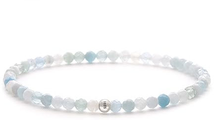 BERGERLIN Aquamarin Armband echt mit 925 Sterling Silberperle - facettierte Perlen - Größe S