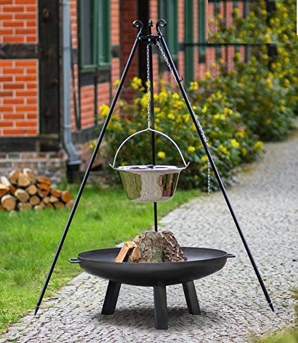 KORONO ® Set - Schwenkgrill 180cm, Feuerschale und Edelstahl-Gulaschkessel, Modell A (Edelstahlgulaschkessel 10l und Feuerschale 80cmØ)