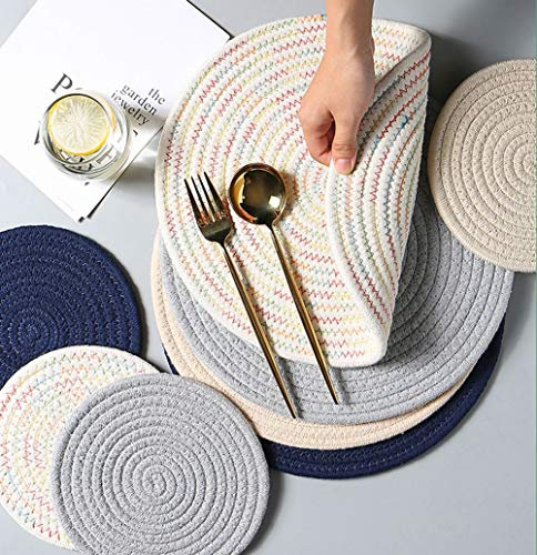 Cozomiz Sets de Table en Rotin Naturel en Jacinthe d'eau Tressée Antidérapant Lavable en PVC Résistant à la Chaleur Sets de Table pour Table de Salle à Manger 13cm Jaune Lot de 4