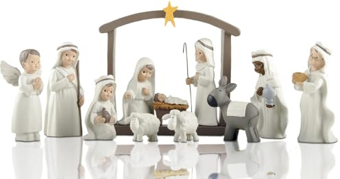 ENNAS Little People Nativity Set – 12-Piece Mini Christmas Nativity Scene Set, Indoor Holiday Manger Figures for Tabletop Decor, White Nativity Figurines