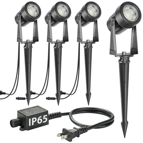 SUNTHIN Outdoor Landscape Lighting, 4 Pack Outdoor Spot Lights with Transformer for Yard, Plant, Lawn, Tree, Flags, House, Garden, Fence Use, IP65 Waterproof & Connectable