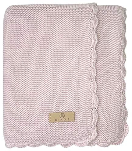 DIKOS® Premium Babydecke 100% Bio Baumwolle mit Handarbeit-Häkelsaum rosa Babygeschenke zur Geburt für Mädchen Baby Erstausstattung Neugeborenen Strickdecke Kuscheldecke Schmusedecke ganzjährig