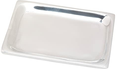 NKlaus piatto candela rettangolare 10x7cm alluminio argento lucido piattino 10430