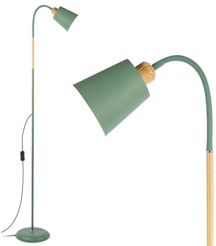 Anten Lampada a stelo per soggiorno, attacco E27, max. 60 W, altezza 159 cm, lampada da lettura con cavo da 200 cm, senza lampadina, camera da letto e studio, verde