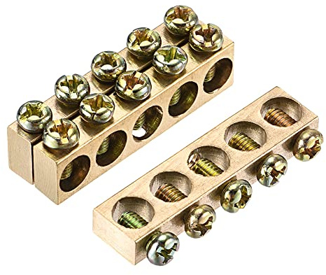 sourcing map 3 Stk. Klemmen Erdungsschiene Schraubblock 5 Positionen | Barriere, Messing, 40 mm x 5.7 mm x 10 mm, Für elektrische Verteilung
