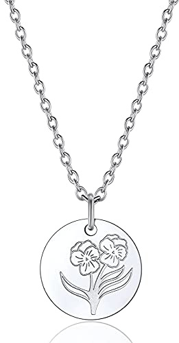 Bestyle Geburtsblumen Halskette Personalisierter Anhänger mit 45+5cm Rolokette aus Edelstahl für Damen Mädchen