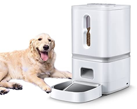 7L Automatic Dog Cat Feeder, Timed Dog Cat Feeder, Automatic Food Dispenser for Dogs Cats, Auto Dog Cat Dry Food Dispenser with Voice Record,White