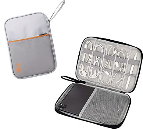 Hosoncovy PU Leather Electronic Accessories Travel Storage Bag Cable Organizer Bag USB Flash Drive Case Tablet Case for Ipad Tablet Phone Cables Earphone USB Thumb Stick Drive (Grey)