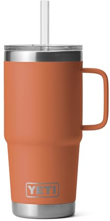 YETI Rambler 25 oz Tumbler with Handle and Straw Lid, Travel Mug Water Tumbler, Vacuum Insulated Cup with Handle, Stainless Steel, High Desert Clay