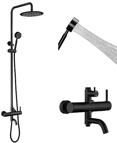 Mattschwarzes Außenduschset SS304 Duschkopf mit Handbrause Hochdruck Komplettduschsystem mit Gehäuse und Armaturen