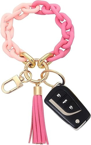 Guidre Schlüsselanhänger Auto Frauen Schlüsselanhänger Armband Autoschlüsselanhänger mit QuasteWeihnachtsgeschenke für Frauen,Handgelen schlüsselkette für Damen (Farbverlauf)
