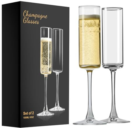 ParaCity Set di 2 bicchieri da spumante, da 170 ml, eleganti bicchieri da spumante, da cocktail, regalo per compleanno, matrimonio, Natale, Capodanno, decorazione trasparente per uomo e donna (a forma